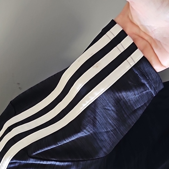 adidas Heather Dark Blue Short Sleeve Tee with White Stripes - Picture 5 of 13